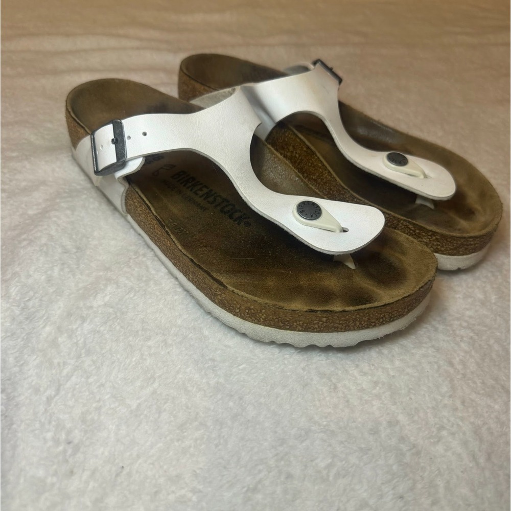 Birkenstock Gizeh White Leather Thong Sandals Flip Flops Women Size 38 7 US